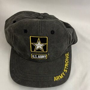 Vintage US Army Black Faded Military Dad Hat Strapback Cap Faded Army Strong